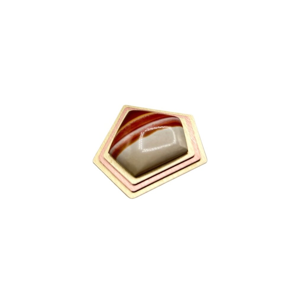 Handcrafted Geometric Pin Brooch Pentagon Shaped Ceramic Stone Earthy Colors